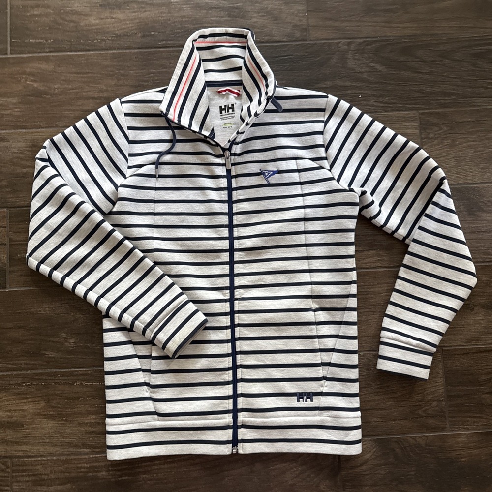 Helly Hansen Nantucket Yacht Club Full Zip Jacket Women L Blue Stripe Sailing